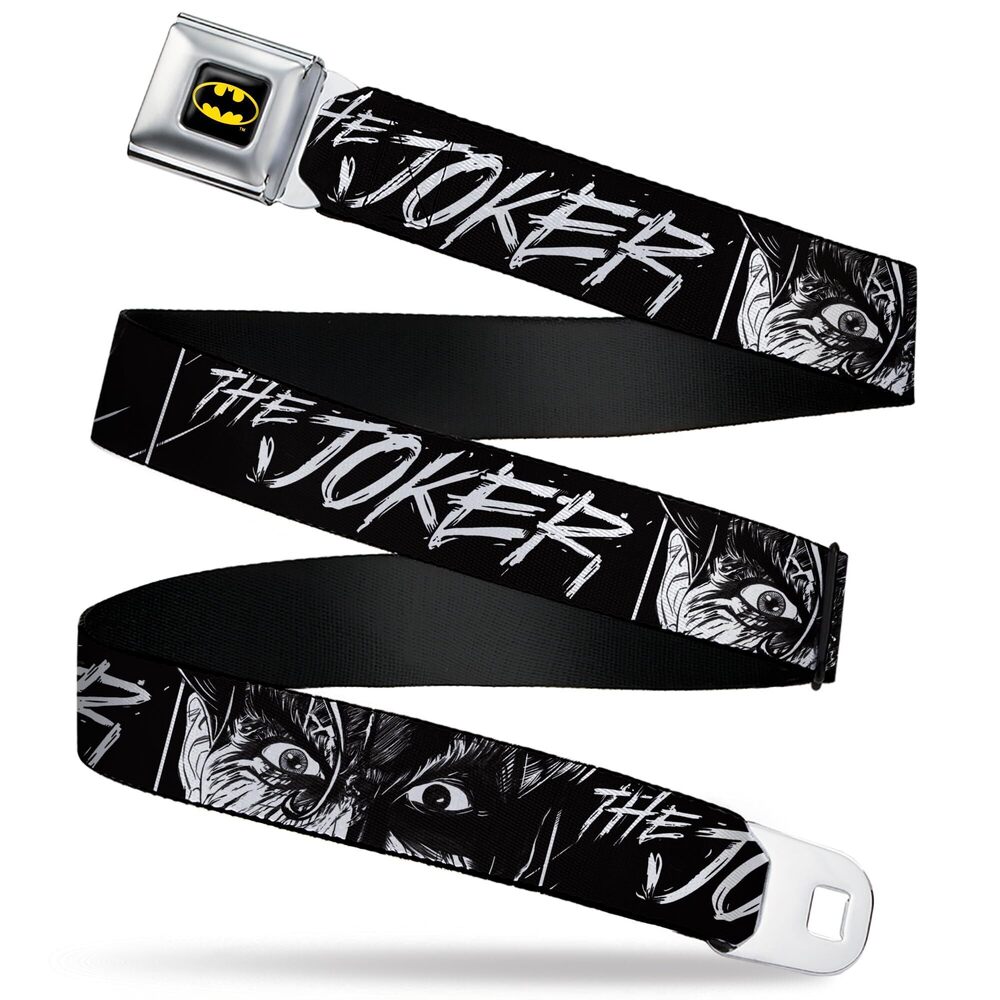 4797 DC Comics Belt, Seatbelt Buckle Belt, The Joker Smiling Eyes Sketch